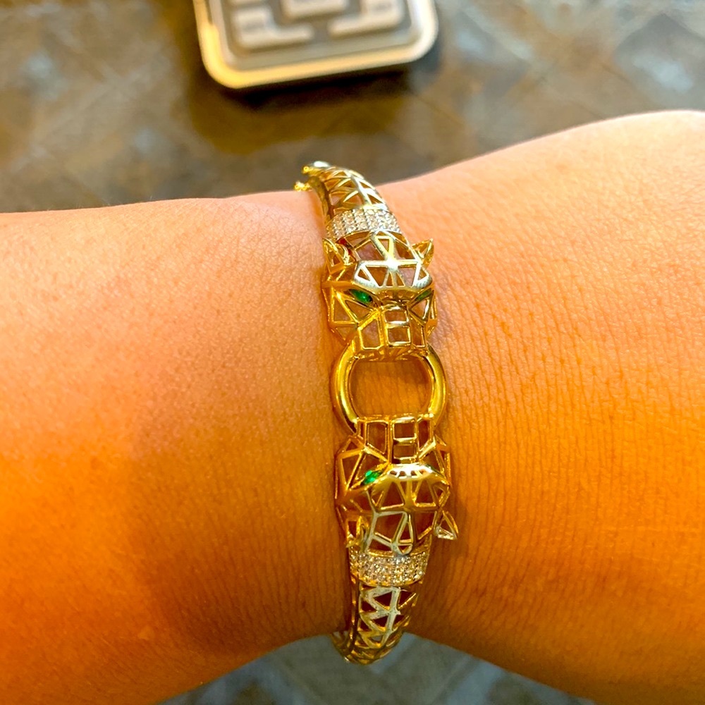 Double head panther bangle bracelet
